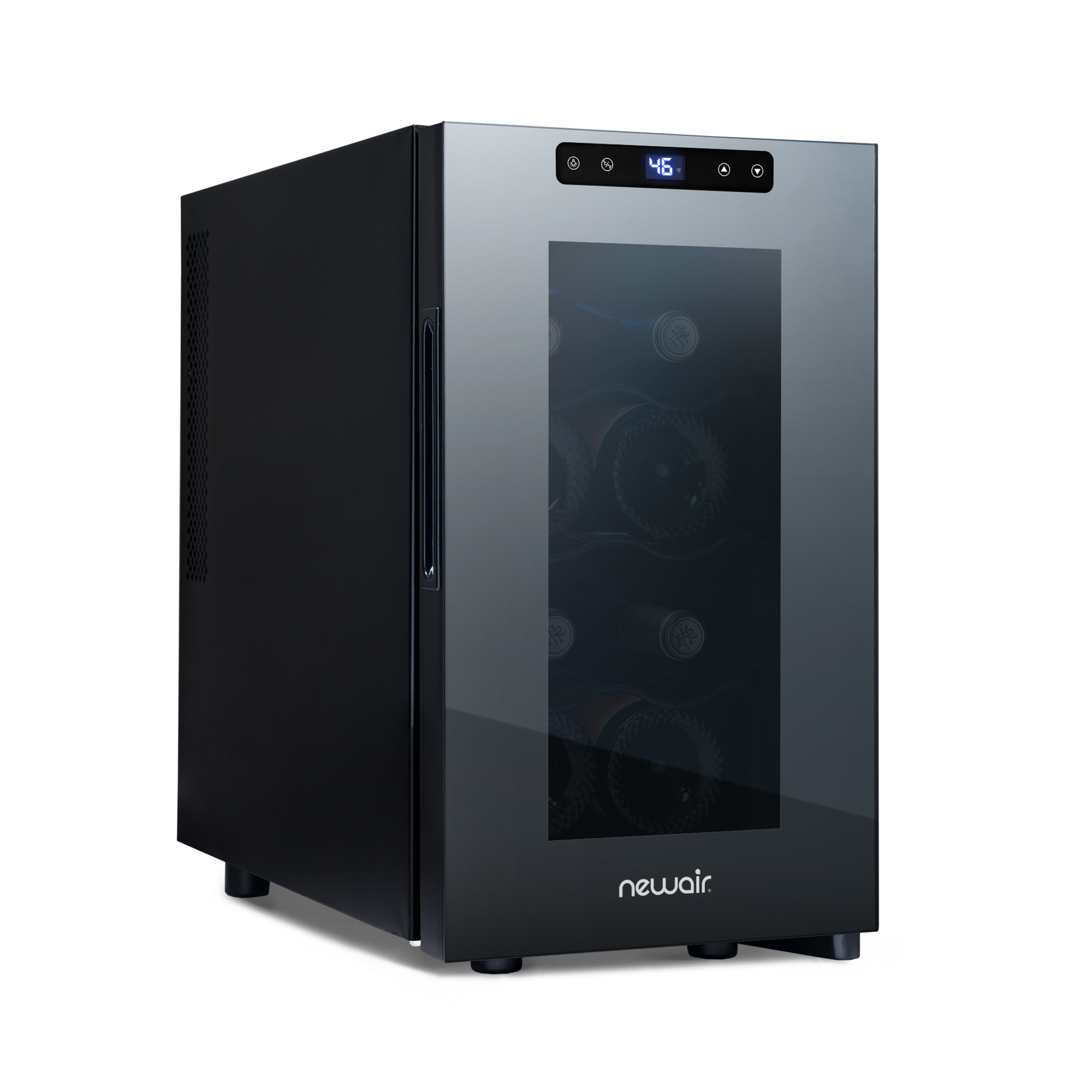 Newair, 8 Bottle Countertop Mirrored Compact Wine Cooler, Bottle Capacity 8 Model# NWC08TBK00